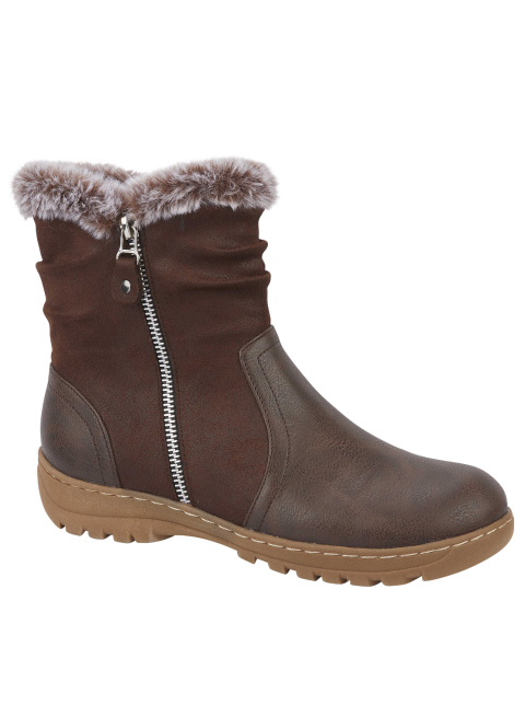 Jo & Joe Ladies Hazel Cognac Ankle Boot With Faux Fur Lining